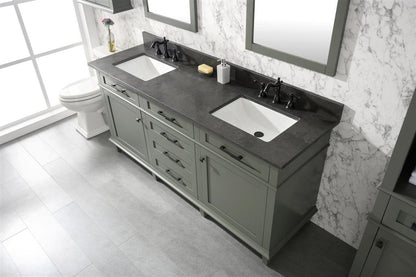 LEGION FURNITURE 72" PEWTER GREEN DOUBLE SINK VANITY CABINET WITH BLUE LIMESTONE TOP