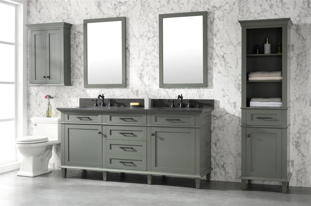 LEGION FURNITURE 72" PEWTER GREEN DOUBLE SINK VANITY CABINET WITH BLUE LIMESTONE TOP