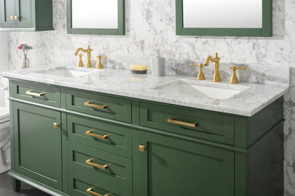 LEGION FURNITURE 72" VOGUE GREEN DOUBLE SINGLE SINK VANITY CABINET WITH CARRARA WHITE TOP