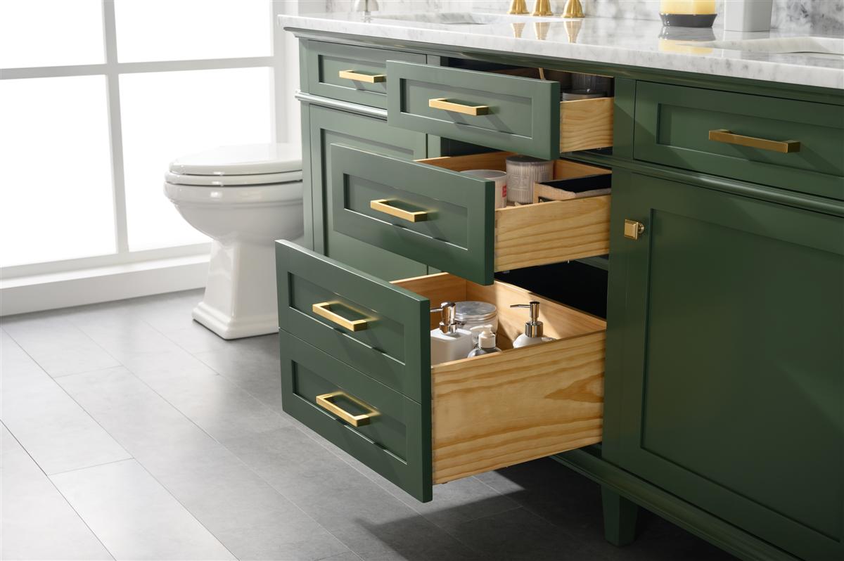 LEGION FURNITURE 72" VOGUE GREEN DOUBLE SINGLE SINK VANITY CABINET WITH CARRARA WHITE TOP