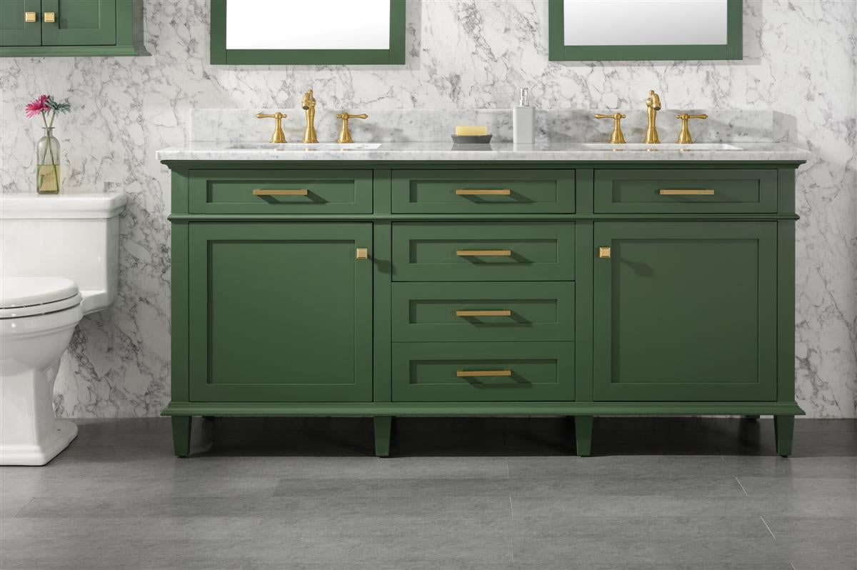 LEGION FURNITURE 72" VOGUE GREEN DOUBLE SINGLE SINK VANITY CABINET WITH CARRARA WHITE TOP