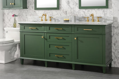 LEGION FURNITURE 72" VOGUE GREEN DOUBLE SINGLE SINK VANITY CABINET WITH CARRARA WHITE TOP