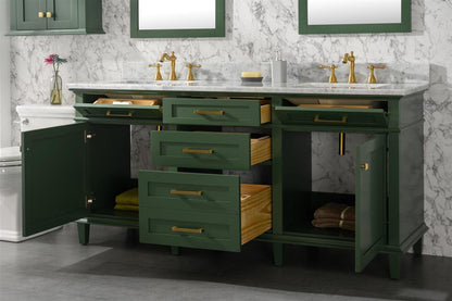 LEGION FURNITURE 72" VOGUE GREEN DOUBLE SINGLE SINK VANITY CABINET WITH CARRARA WHITE TOP