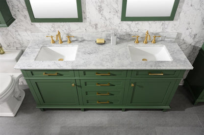 LEGION FURNITURE 72" VOGUE GREEN DOUBLE SINGLE SINK VANITY CABINET WITH CARRARA WHITE TOP