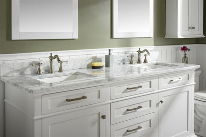 LEGION FURNITURE 72" WHITE DOUBLE SINGLE SINK VANITY CABINET WITH CARRARA WHITE TOP