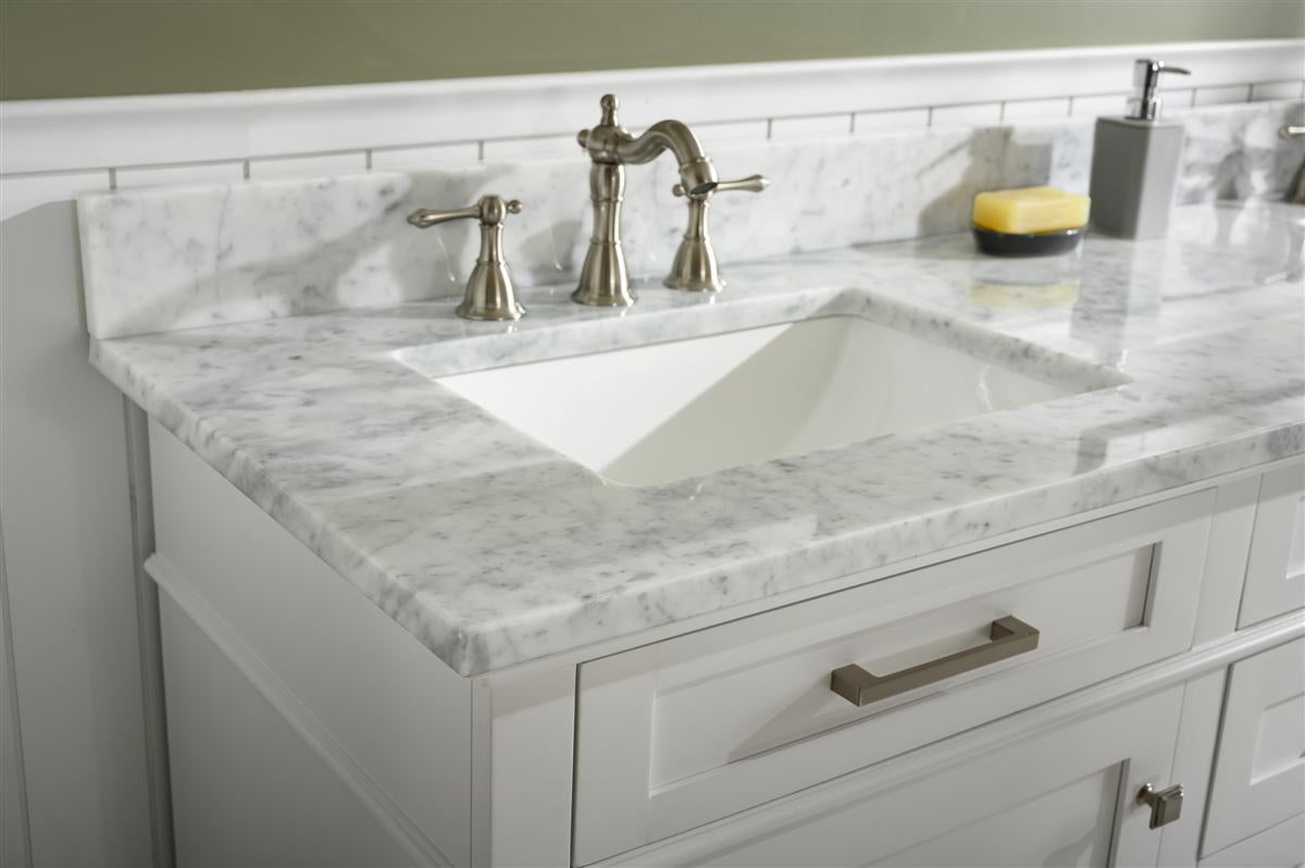 LEGION FURNITURE 72" WHITE DOUBLE SINGLE SINK VANITY CABINET WITH CARRARA WHITE TOP