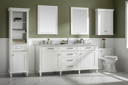 LEGION FURNITURE 72" WHITE DOUBLE SINGLE SINK VANITY CABINET WITH CARRARA WHITE TOP