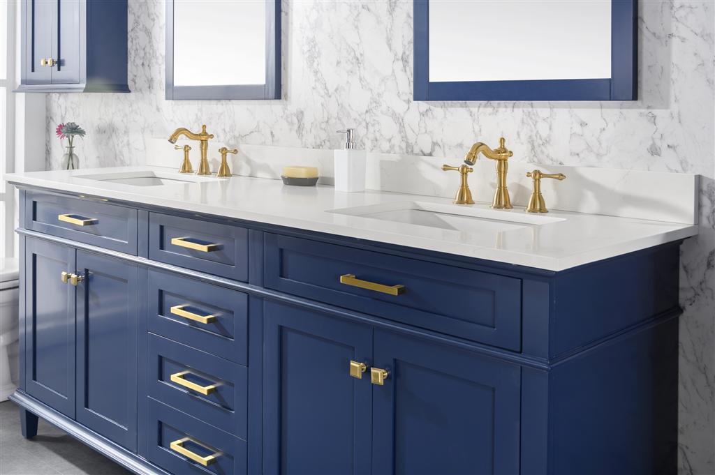 LEGION FURNITURE 80" BLUE DOUBLE SINK VANITY CABINET WITH CARRARA WHITE QUARTZ TOP