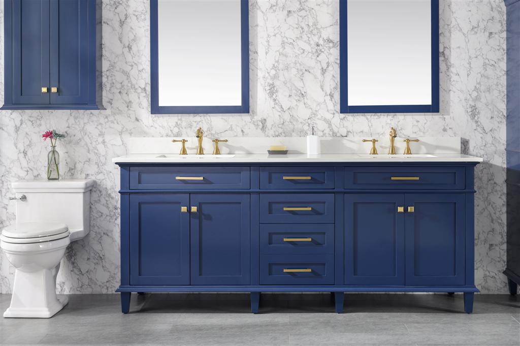 LEGION FURNITURE 80" BLUE DOUBLE SINK VANITY CABINET WITH CARRARA WHITE QUARTZ TOP