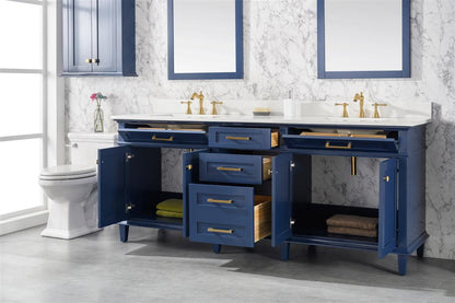 LEGION FURNITURE 80" BLUE DOUBLE SINK VANITY CABINET WITH CARRARA WHITE QUARTZ TOP