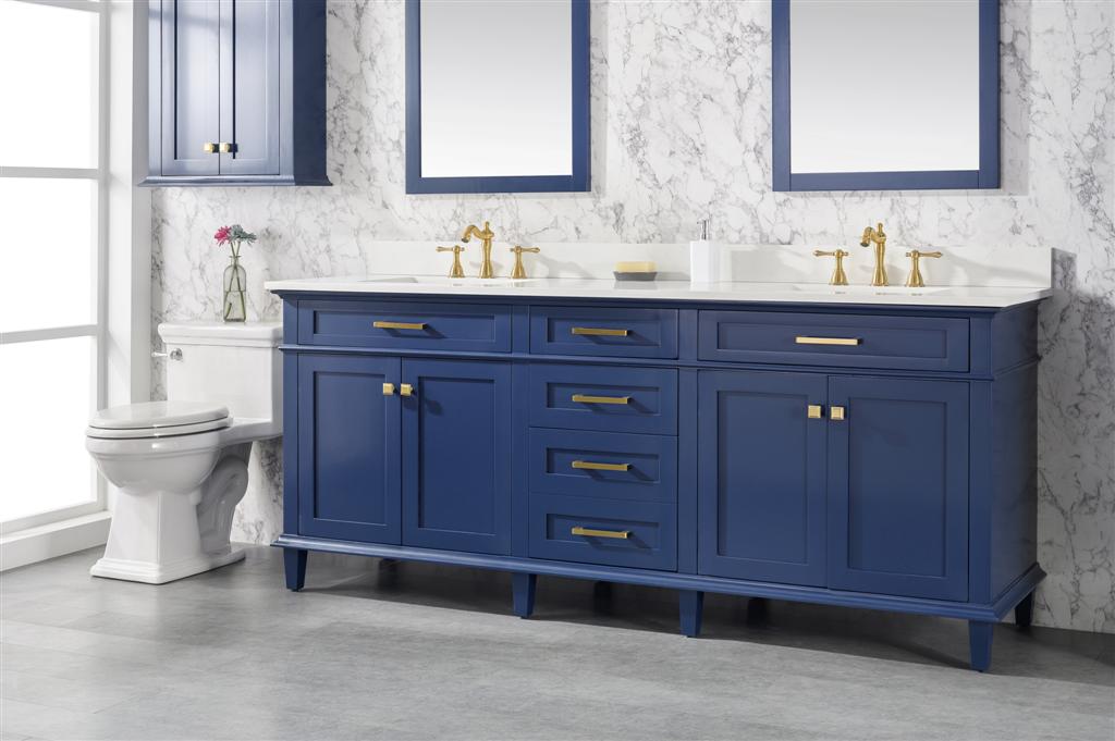 LEGION FURNITURE 80" BLUE DOUBLE SINK VANITY CABINET WITH CARRARA WHITE QUARTZ TOP