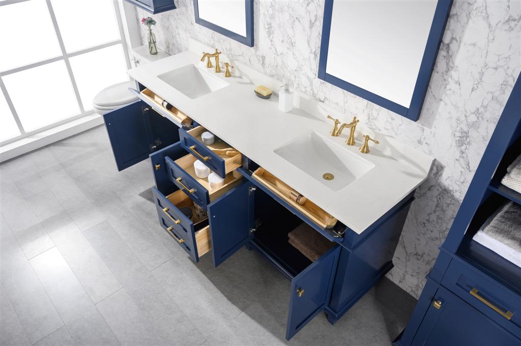 LEGION FURNITURE 80" BLUE DOUBLE SINK VANITY CABINET WITH CARRARA WHITE QUARTZ TOP