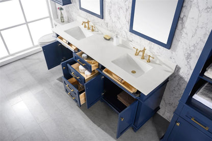 LEGION FURNITURE 80" BLUE DOUBLE SINK VANITY CABINET WITH CARRARA WHITE QUARTZ TOP