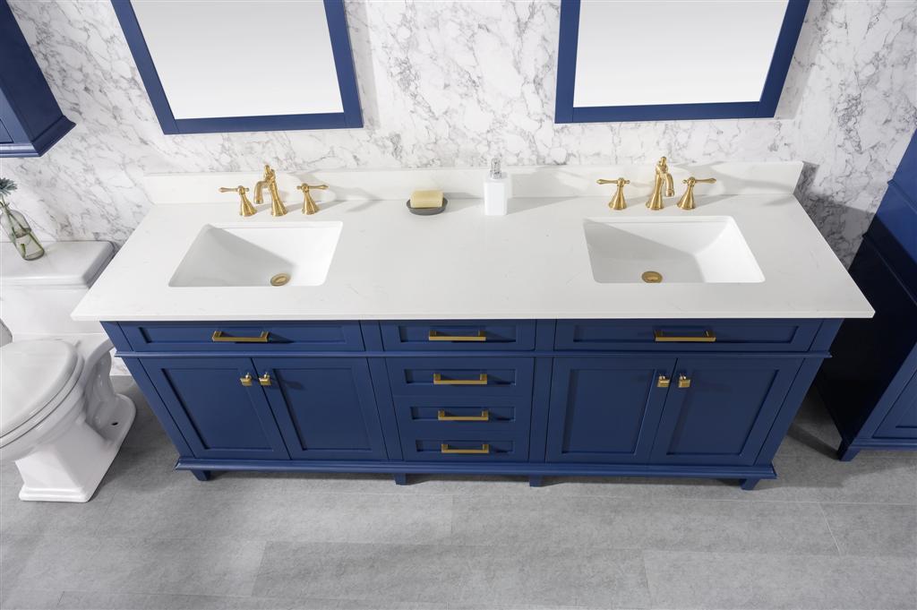 LEGION FURNITURE 80" BLUE DOUBLE SINK VANITY CABINET WITH CARRARA WHITE QUARTZ TOP