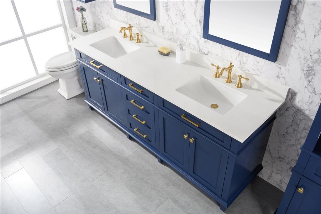 LEGION FURNITURE 80" BLUE DOUBLE SINK VANITY CABINET WITH CARRARA WHITE QUARTZ TOP