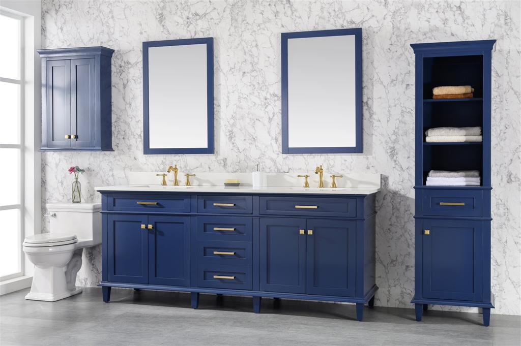 LEGION FURNITURE 80" BLUE DOUBLE SINK VANITY CABINET WITH CARRARA WHITE QUARTZ TOP