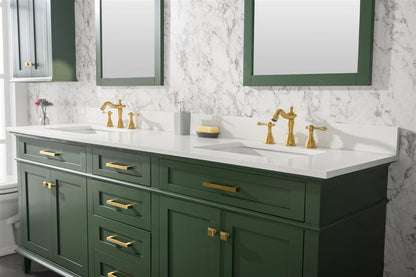 LEGION FURNITURE 80" VOGUE GREEN DOUBLE SINGLE SINK VANITY CABINET WITH CARRARA WHITE QUARTZ TOP