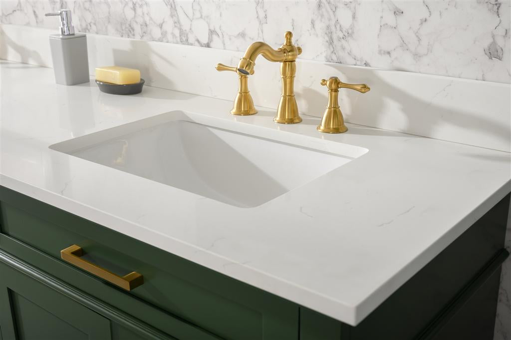 LEGION FURNITURE 80" VOGUE GREEN DOUBLE SINGLE SINK VANITY CABINET WITH CARRARA WHITE QUARTZ TOP