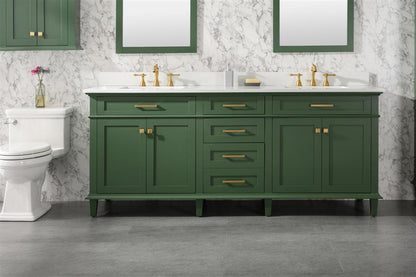 LEGION FURNITURE 80" VOGUE GREEN DOUBLE SINGLE SINK VANITY CABINET WITH CARRARA WHITE QUARTZ TOP