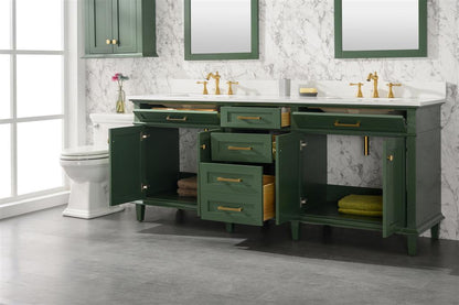 LEGION FURNITURE 80" VOGUE GREEN DOUBLE SINGLE SINK VANITY CABINET WITH CARRARA WHITE QUARTZ TOP