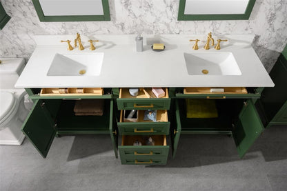 LEGION FURNITURE 80" VOGUE GREEN DOUBLE SINGLE SINK VANITY CABINET WITH CARRARA WHITE QUARTZ TOP