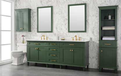 LEGION FURNITURE 80" VOGUE GREEN DOUBLE SINGLE SINK VANITY CABINET WITH CARRARA WHITE QUARTZ TOP