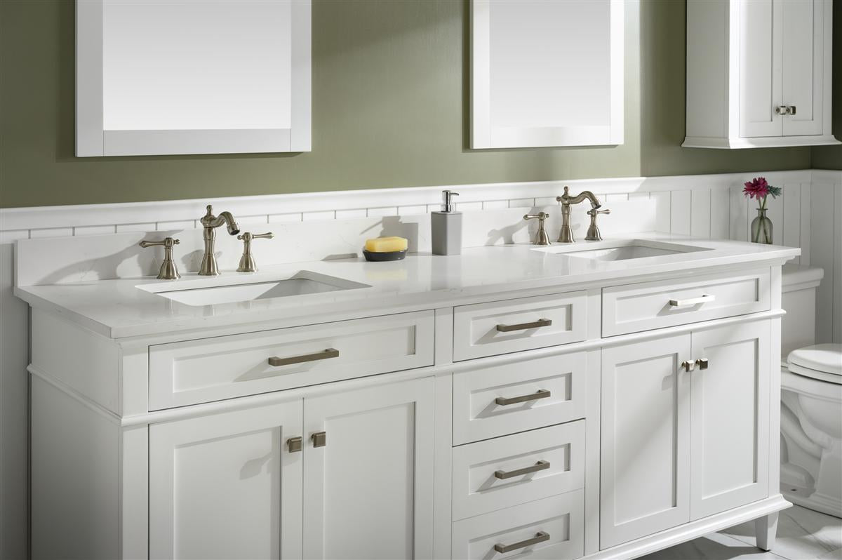 LEGION FURNITURE 80" WHITE DOUBLE SINGLE SINK VANITY CABINET WITH CARRARA WHITE QUARTZ TOP