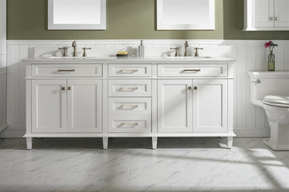 LEGION FURNITURE 80" WHITE DOUBLE SINGLE SINK VANITY CABINET WITH CARRARA WHITE QUARTZ TOP