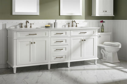 LEGION FURNITURE 80" WHITE DOUBLE SINGLE SINK VANITY CABINET WITH CARRARA WHITE QUARTZ TOP