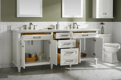 LEGION FURNITURE 80" WHITE DOUBLE SINGLE SINK VANITY CABINET WITH CARRARA WHITE QUARTZ TOP