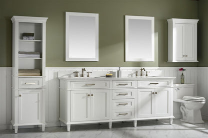 LEGION FURNITURE 80" WHITE DOUBLE SINGLE SINK VANITY CABINET WITH CARRARA WHITE QUARTZ TOP