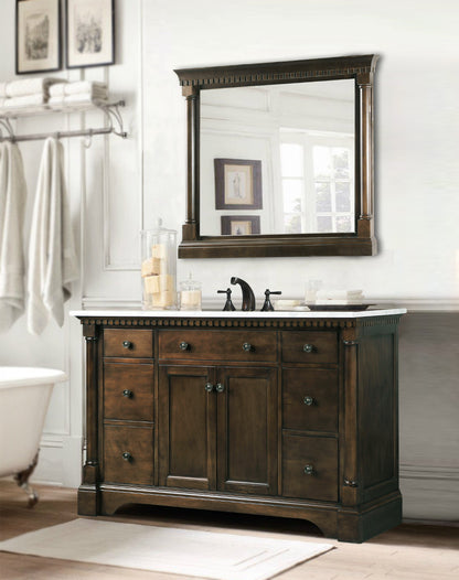 LEGION FURITURE 48" ANTIQUE COFFEE SINK VANITY WITH CARRARA WHITE TOP AND MATCHING BACKSPLASH WITHOUT FAUCET