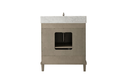 LEGION FURNITURE 30" ANTIQUE GRAY OAK VANITY WITH CARRARA WHITE TOP