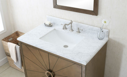 LEGION FURNITURE 36" ANTIQUE COFFEE SINK VANITY WITH CARRARA WHITE MARBLE TOP, NO FAUCET