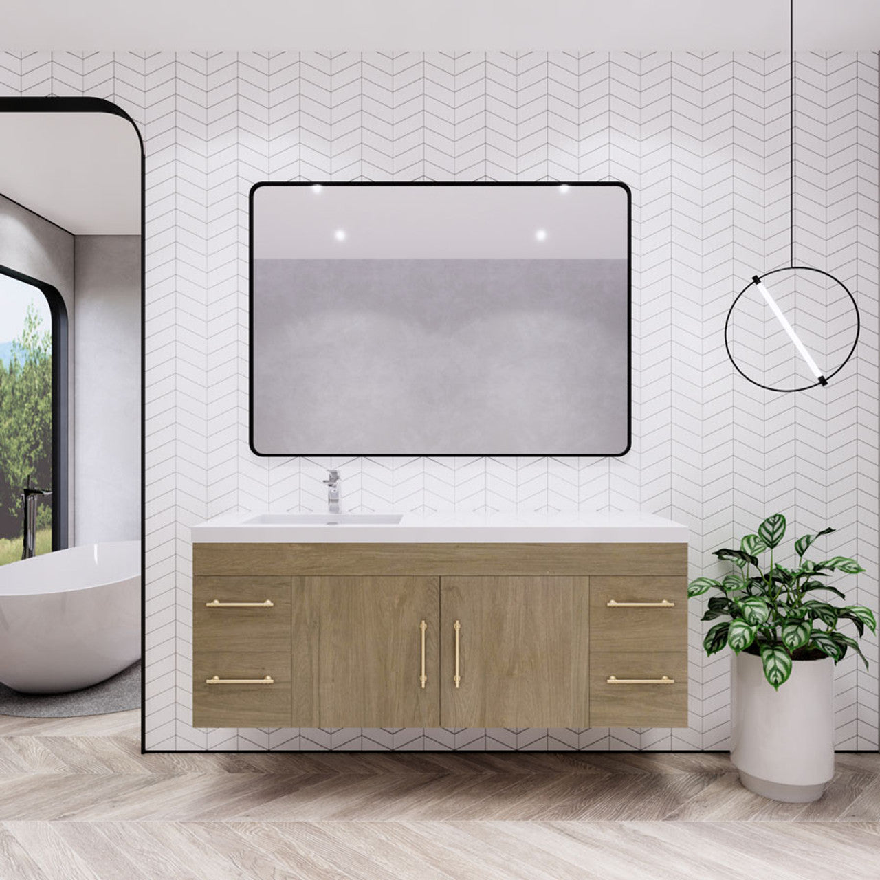 Eliza 60'' Wall Mounting Vanity With Left Single Sink Vanity-Eliza SKU: RYELSA60SLWH-GW | UPC: 616050825441