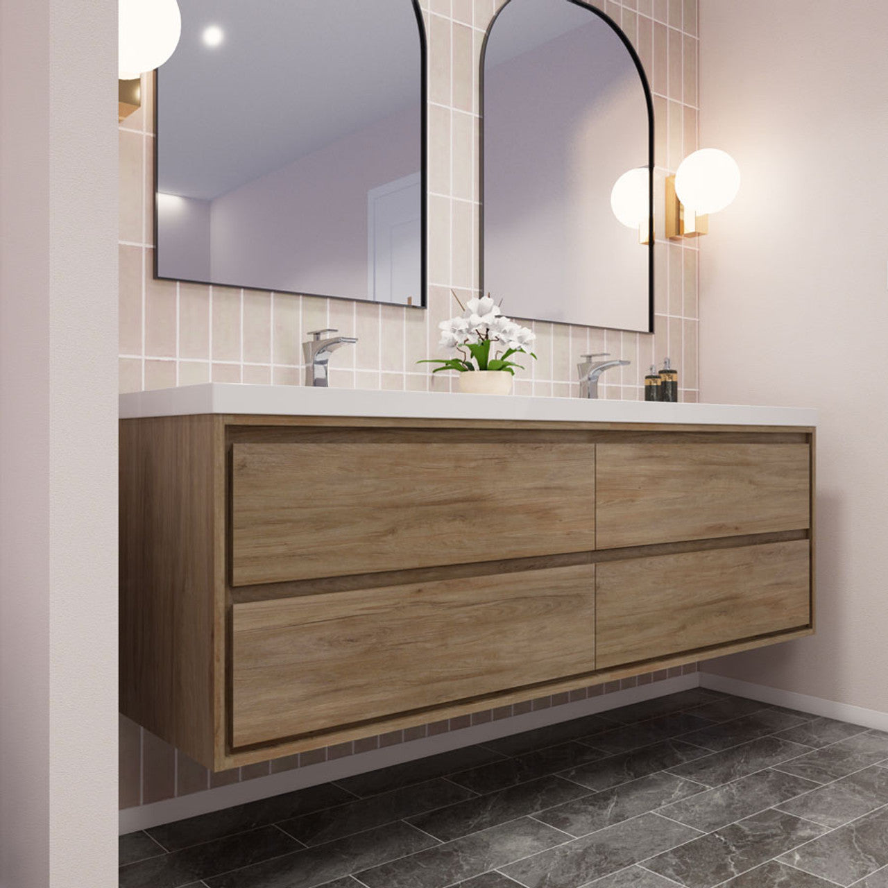 Subtle 72" Double Sink Wall Mounted Modern Vanity Vanity-Subtle SKU: RYMOM72D