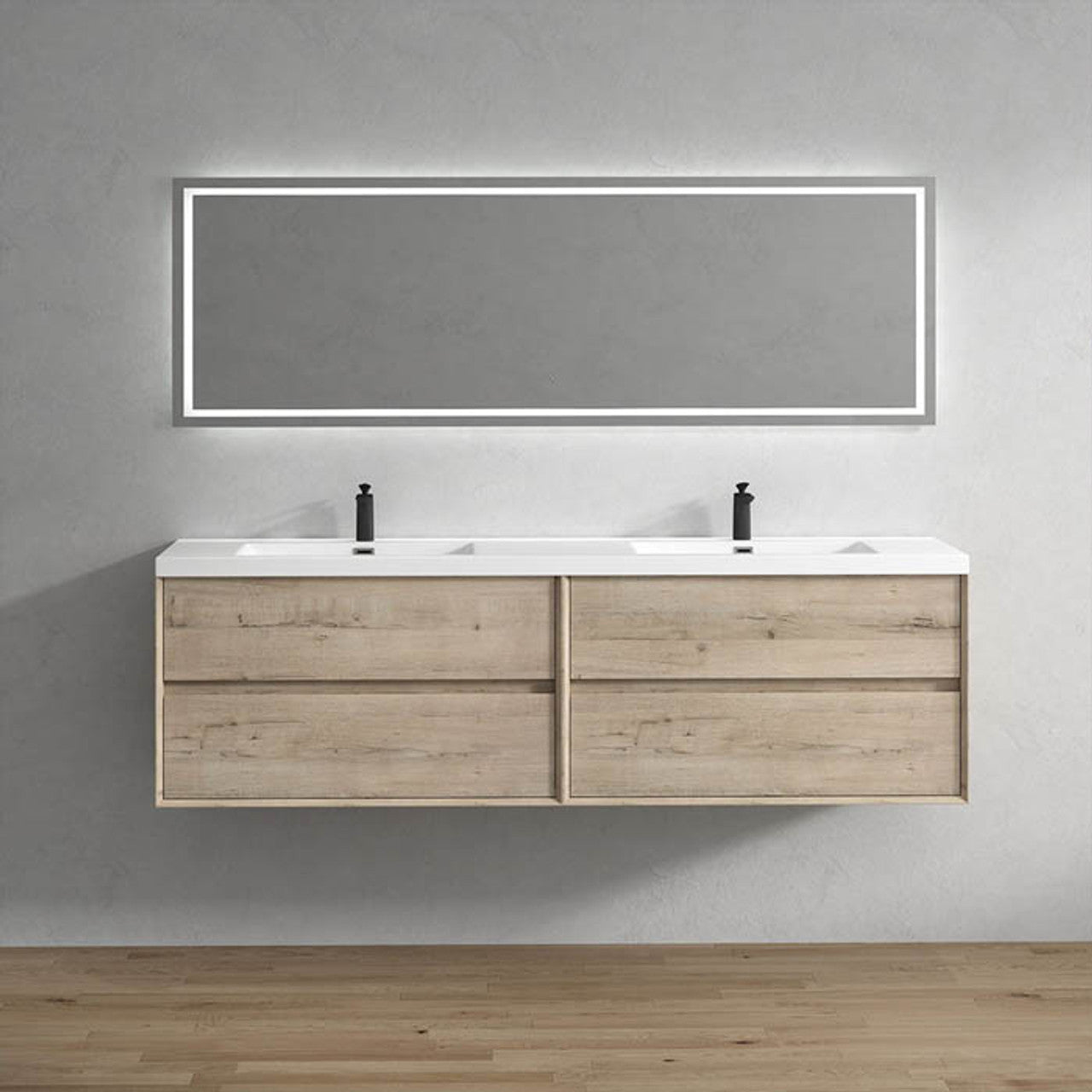 King 84" Wall Mounted Vanity with Reinforced Acrylic Double Sink Vanity-King SKU: BT005-84D