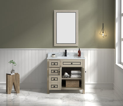 LEGION FURNITURE 36" LIGHT OAK FINISH SINK VANITY CABINET WITH CARRARA WHITE TOP