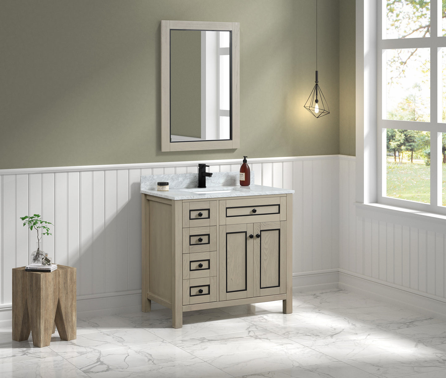 LEGION FURNITURE 36" LIGHT OAK FINISH SINK VANITY CABINET WITH CARRARA WHITE TOP