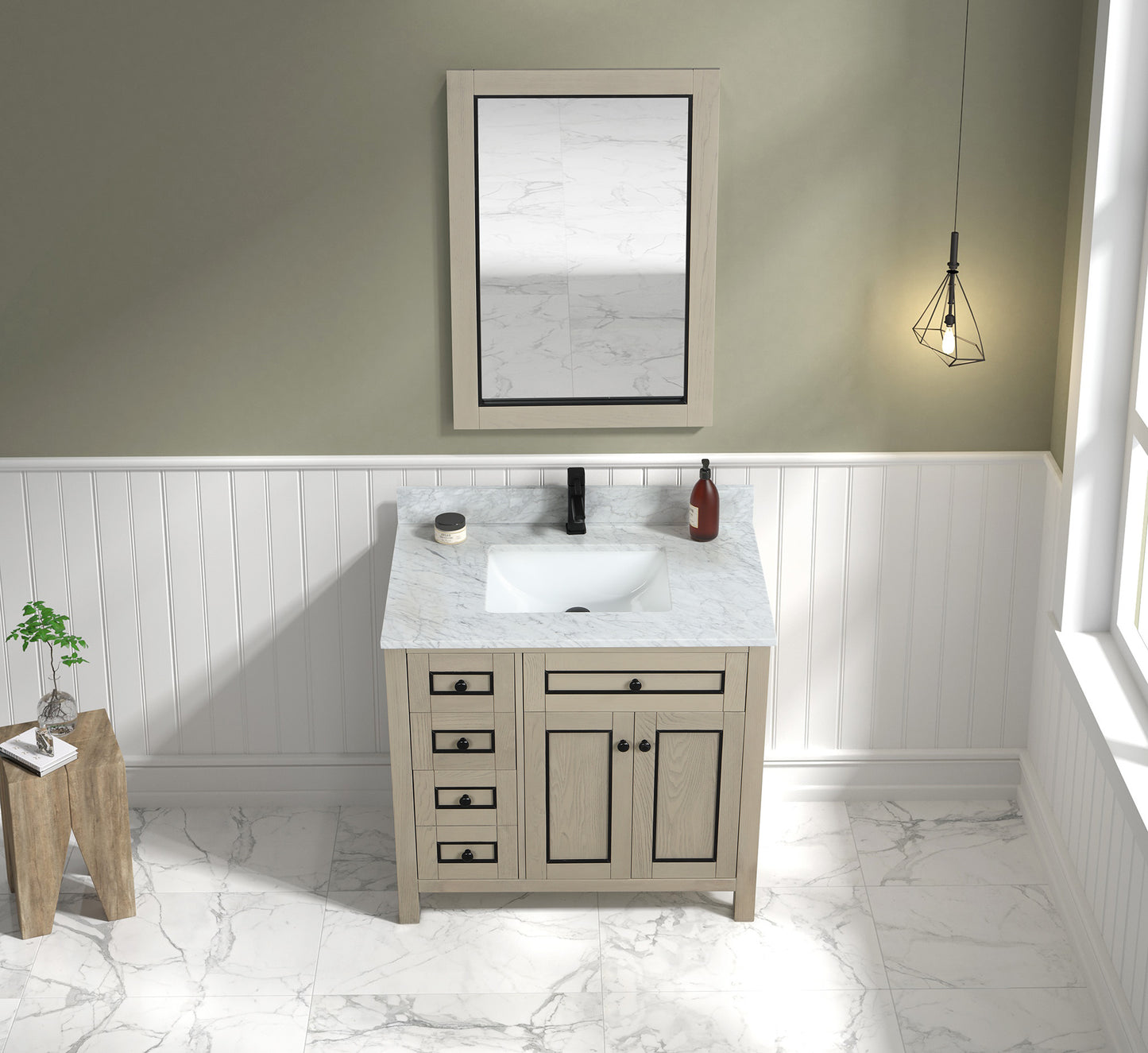 LEGION FURNITURE 36" LIGHT OAK FINISH SINK VANITY CABINET WITH CARRARA WHITE TOP