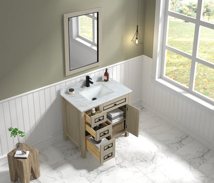 LEGION FURNITURE 36" LIGHT OAK FINISH SINK VANITY CABINET WITH CARRARA WHITE TOP