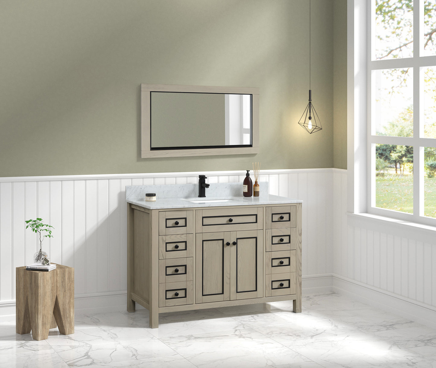 LEGION FURNITURE 48" LIGHT OAK FINISH SINK VANITY CABINET WITH CARRARA WHITE TOP