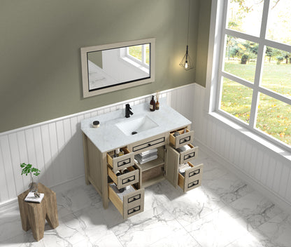 LEGION FURNITURE 48" LIGHT OAK FINISH SINK VANITY CABINET WITH CARRARA WHITE TOP