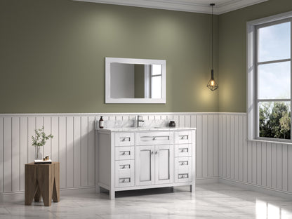 LEGION FURNITURE 48" WHITE FINISH SINK VANITY CABINET WITH CARRARA WHITE TOP