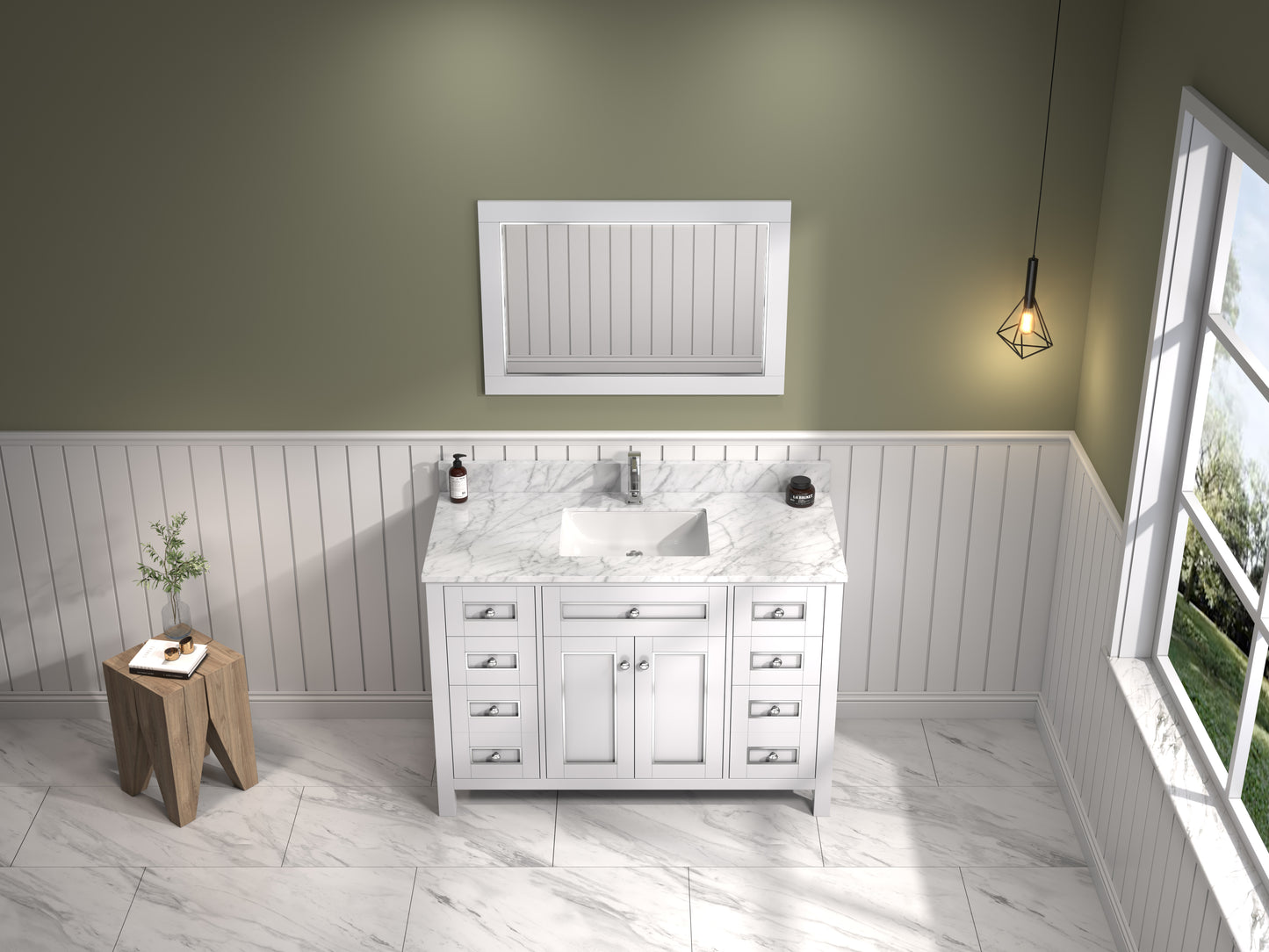 LEGION FURNITURE 48" WHITE FINISH SINK VANITY CABINET WITH CARRARA WHITE TOP