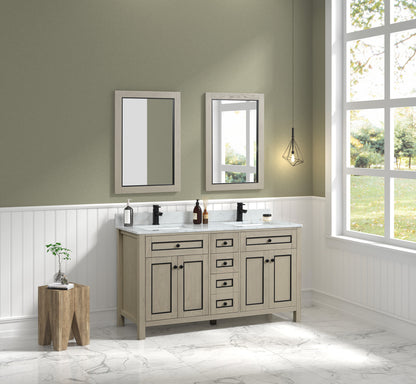 LEGION FURNITURE 60" LIGHT OAK FINISH SINK VANITY CABINET WITH CARRARA WHITE TOP