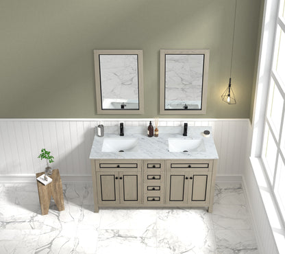 LEGION FURNITURE 60" LIGHT OAK FINISH SINK VANITY CABINET WITH CARRARA WHITE TOP