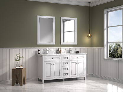 LEGION FURNITURE 60" WHITE FINISH SINK VANITY CABINET WITH CARRARA WHITE TOP