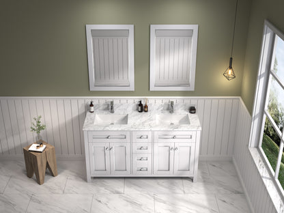 LEGION FURNITURE 60" WHITE FINISH SINK VANITY CABINET WITH CARRARA WHITE TOP