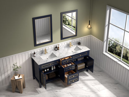 LEGION FURNITURE 72" BLUE FINISH SINK VANITY CABINET WITH CARRARA WHITE TOP